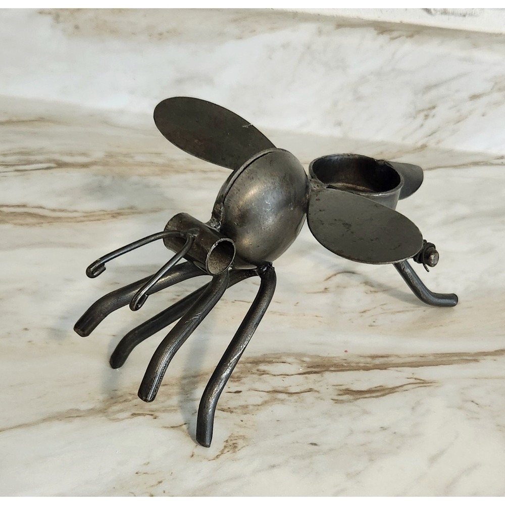 Dragonfly Candle Holder‎ Welded Cast Metal Patina IHI India Industrial Brutalist